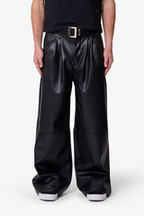 Leather Pleated Trouser - Black