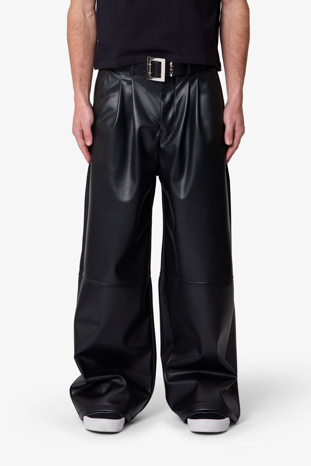 Leather Pleated Trouser - Black