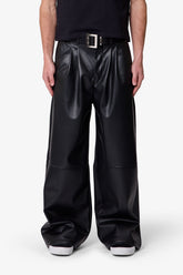 Leather Pleated Trouser - Black