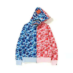 BAPE Fall Winter Shark Split Blue Red Camo Full‑Zip Hoodie