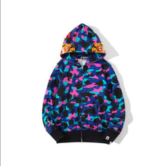 BAPE Shark Multicolor Neon Camo Full‑Zip Hoodie