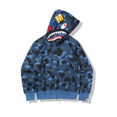 BAPE Fall Winter Shark Blue Camo Full‑Zip Hoodie