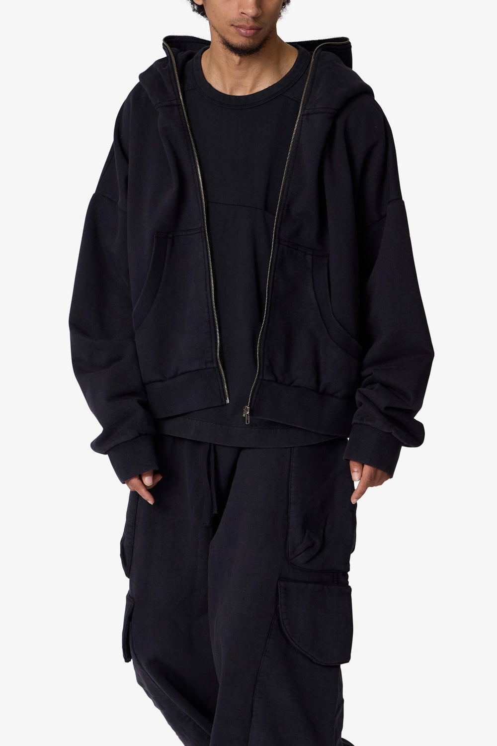 Full Zip Hoodie - Washed Black