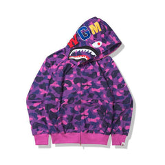 BAPE Shark Purple Camo Full‑Zip Hoodie
