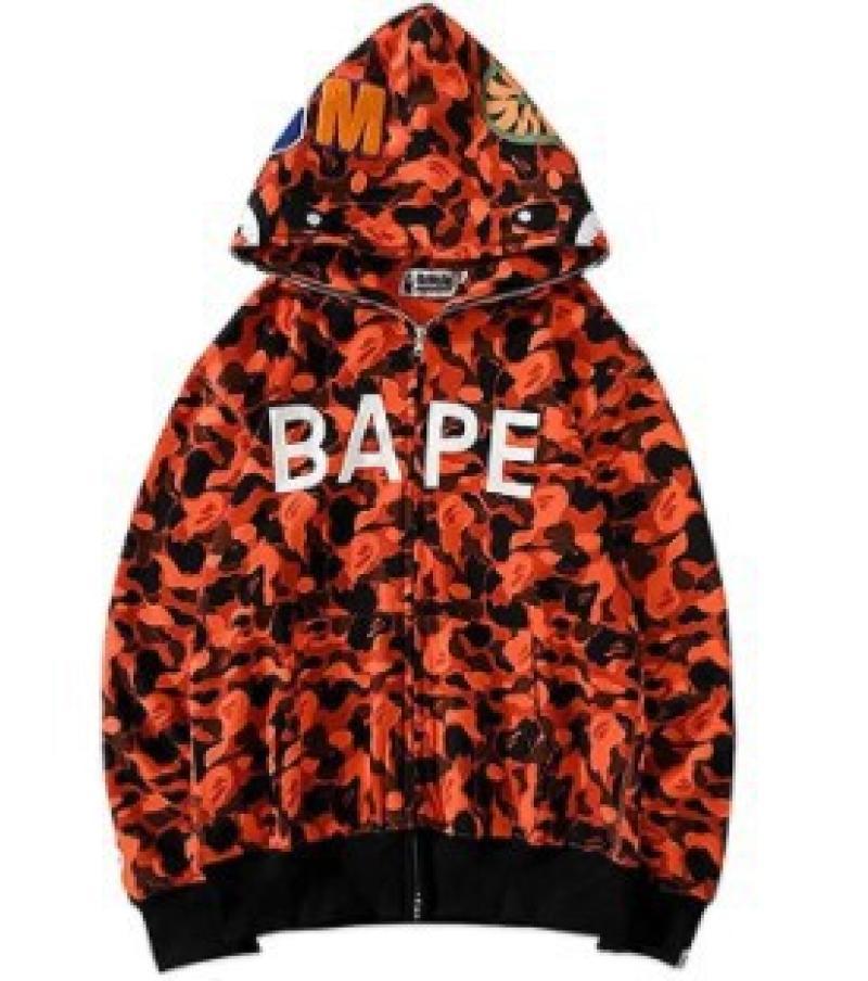 BAPE  Fall Winter Orange Camo BAPE Letter Full‑Zip Hoodie