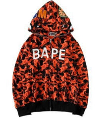 BAPE  Fall Winter Orange Camo BAPE Letter Full‑Zip Hoodie
