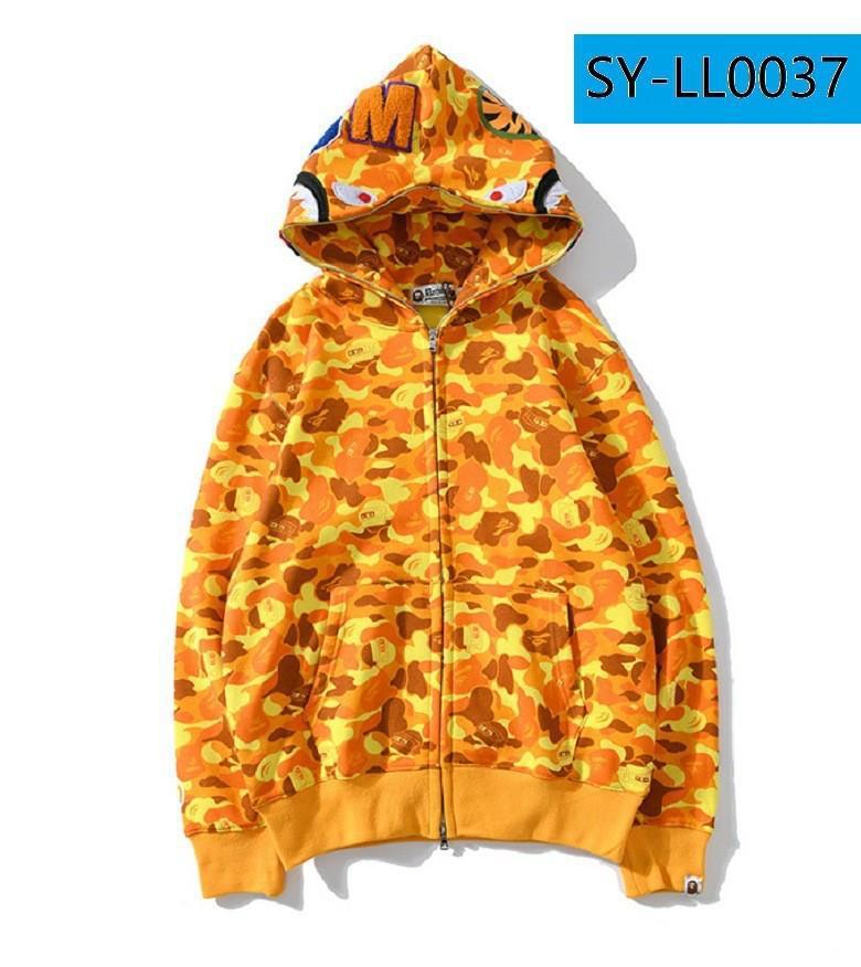 BAPE Shark Orange Camo Full‑Zip Hoodie