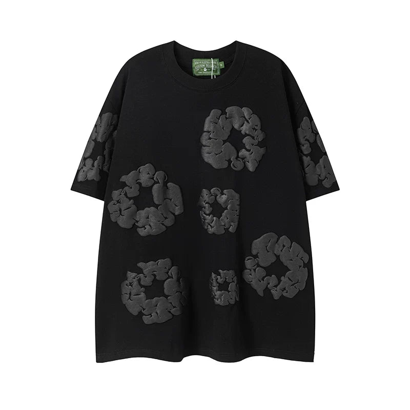 Denim Tears Black Tonal All‑Over Cotton Wreath Print  T‑Shirt