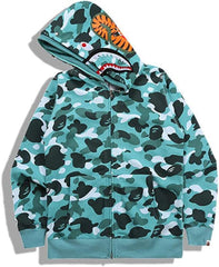 BAPE Fall Winter Shark Mint Green Camo Full‑Zip Hoodie