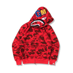 BAPE  Fall Winter Shark Red Camo WGM Full‑Zip Hoodie