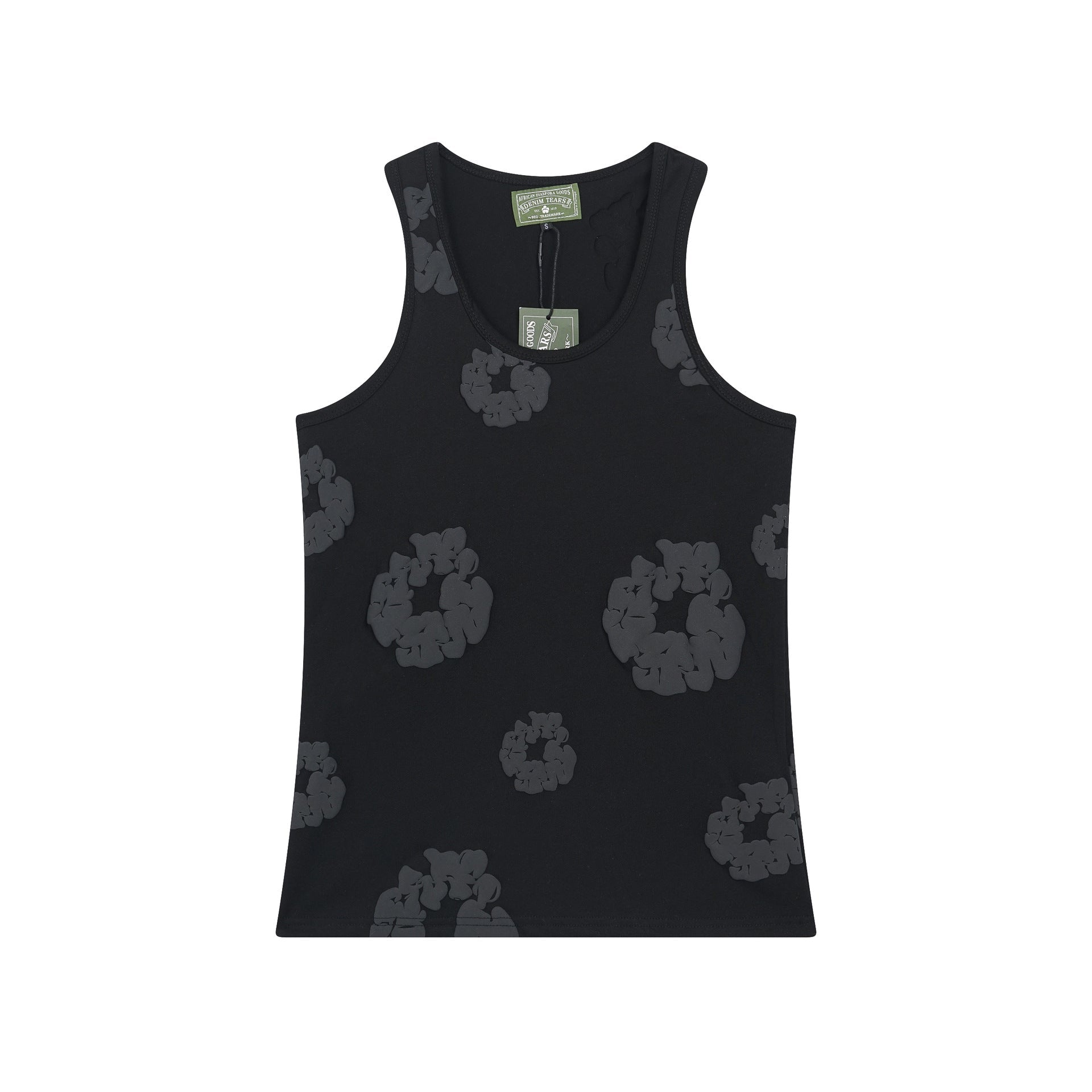 Denim Tears Black Subtle Dark Floral Wreath Print Ribbed Slim Tank Top