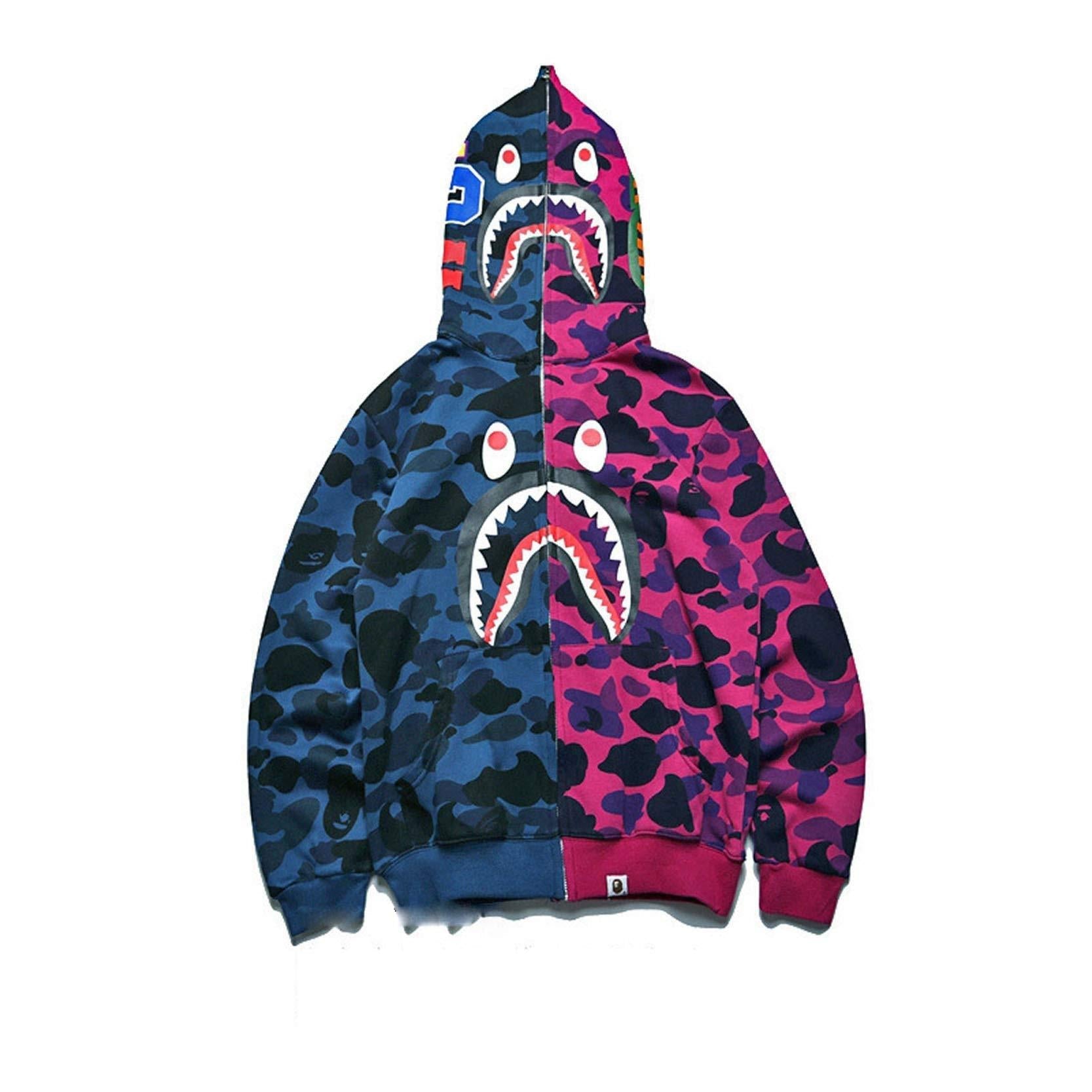 BAPE   Fall Winter Shark Split Blue Purple Camo Full‑Zip Hoodie
