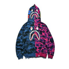 BAPE   Fall Winter Shark Split Blue Purple Camo Full‑Zip Hoodie