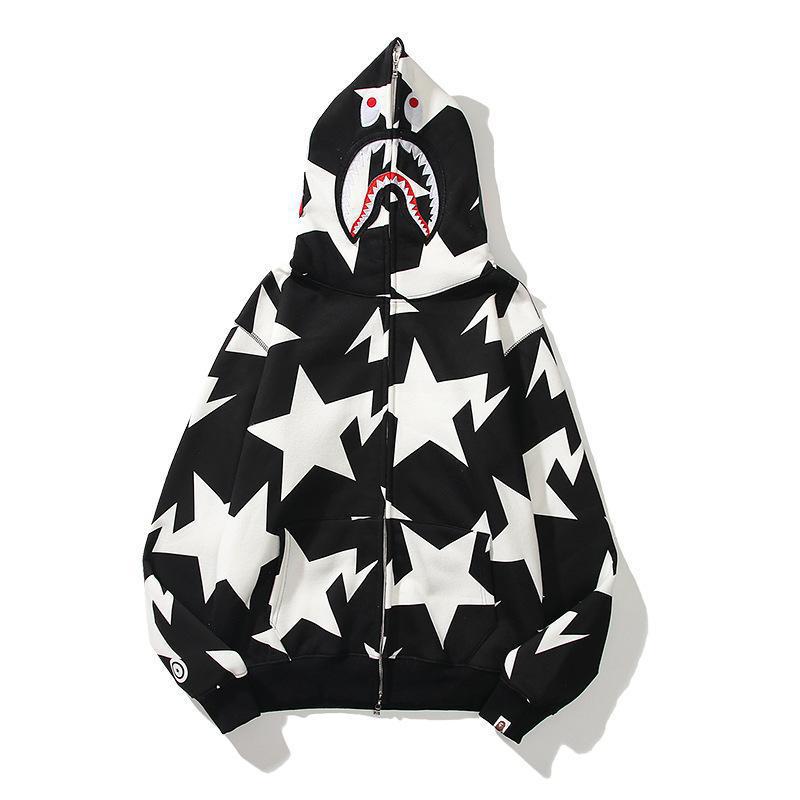 BAPE Shark Black White Star Camo Full‑Zip Hoodie