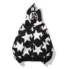 BAPE Shark Black White Star Camo Full‑Zip Hoodie
