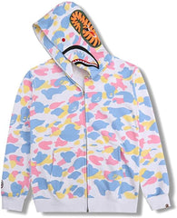 BAPE Fall Winter  Shark Pastel Multicolor Camo Full‑Zip Hoodie