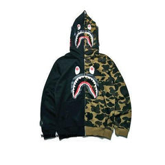 BAPE Fall Winter Shark Split Black Yellow Camo Full‑Zip Hoodie