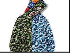BAPE  Fall Winter Shark Split Green Blue Camo Full‑Zip Hoodie