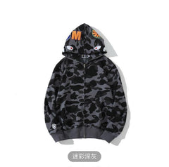 BAPE Shark Dark Grey Camo Full‑Zip Hoodie