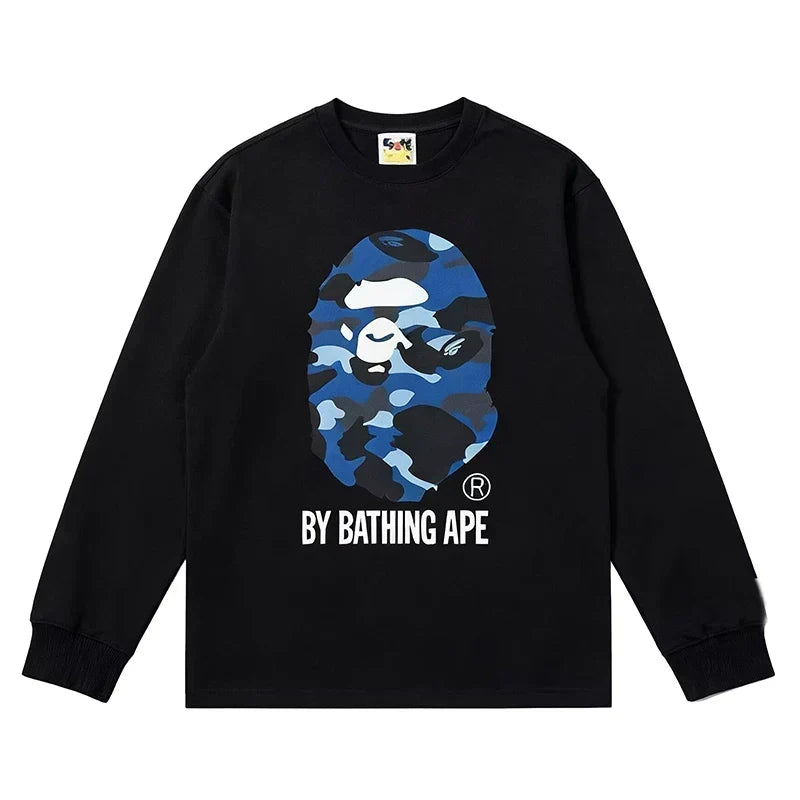 BAPE Style "BY BATHING APE" Camo Ape Head Long-Sleeve Tee - Black/Blue