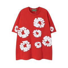Denim Tears Red All‑Over Cotton Wreath Print T‑Shirt