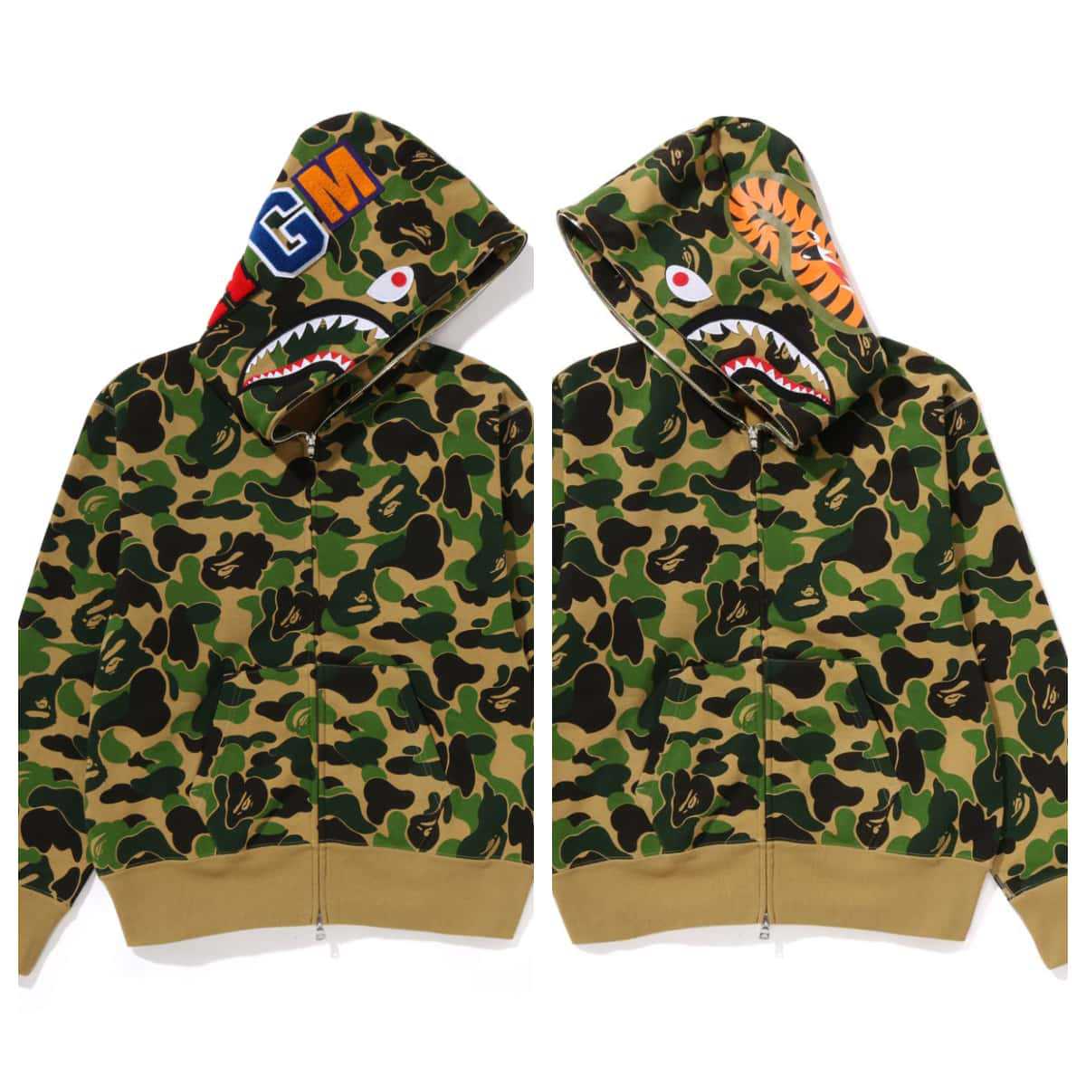 BAPE Fall Winter Shark 1st Camo Dual‑Style WGM & Tiger Full‑Zip Hoodie