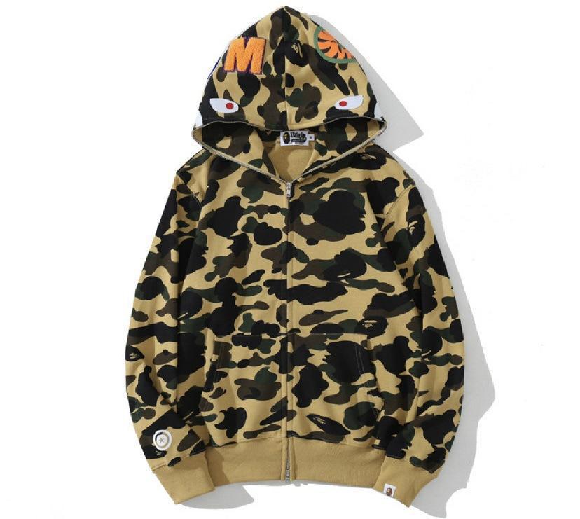 BAPE Shark Classic Yellow Camo Full‑Zip Hoodie