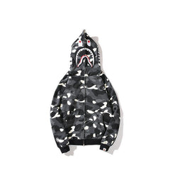 BAPE  Fall Winter Shark Glow‑in‑the‑Dark Camo Full‑Zip Hoodie