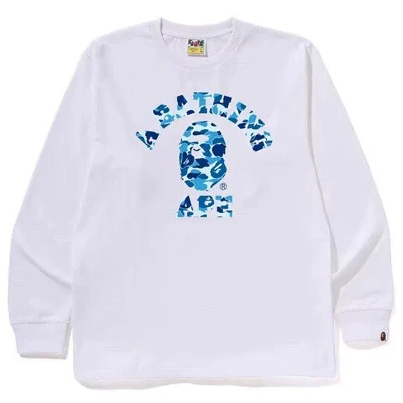BAPE Style Arch Logo Camo Ape Head Long-Sleeve Tee - White/Blue