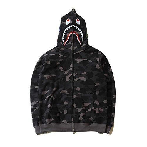 BAPE  Fall Winter Shark Black Grey Camo Full‑Zip Hoodie
