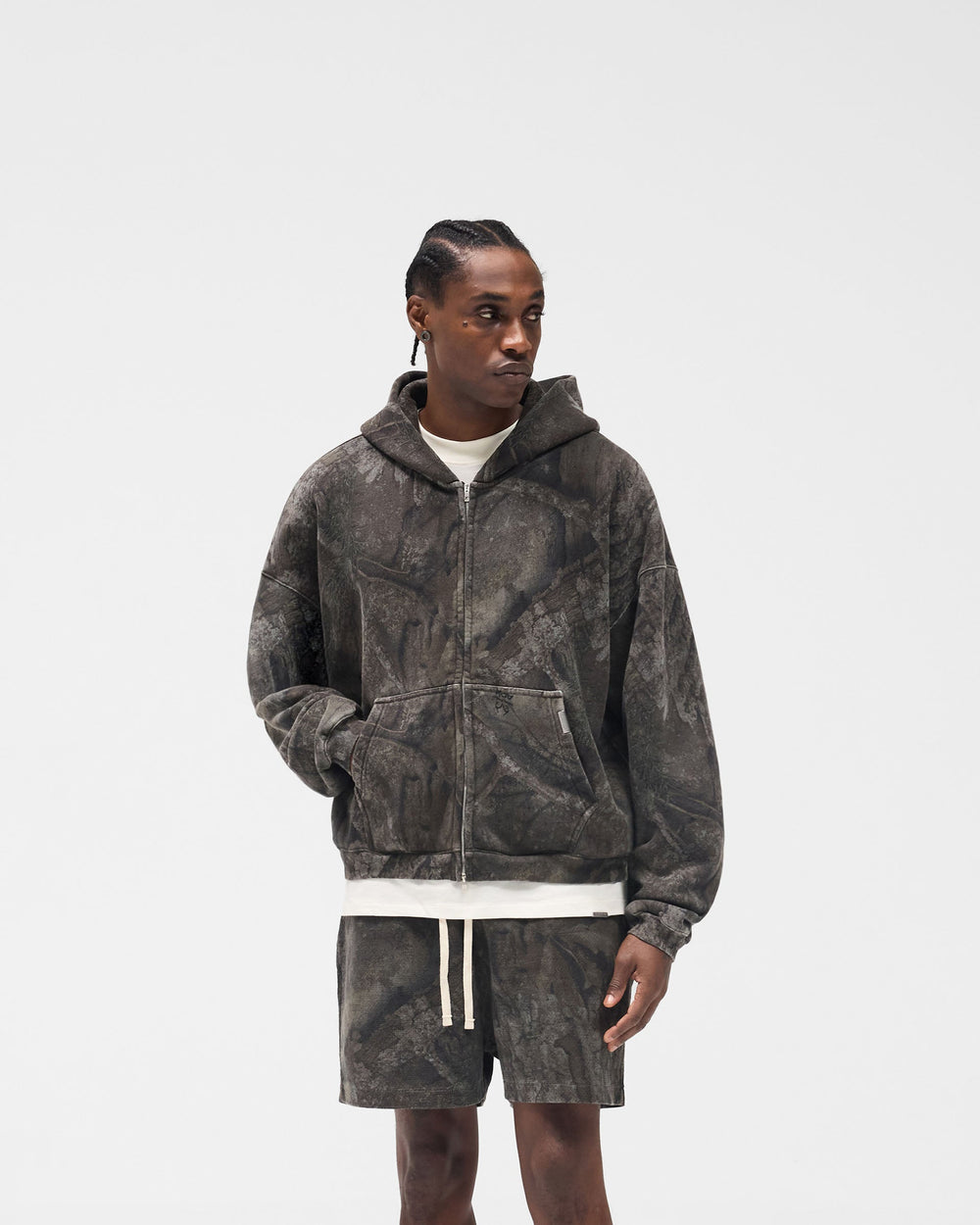 Initial Overdye Realtree® Boxy Zip Through Hoodie - Overdyed Black